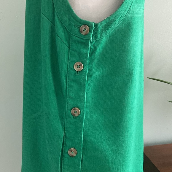 Anthropologie Green Linen Shift Dress Button Side Detail Open Back EUC S… - Picture 7 of 11